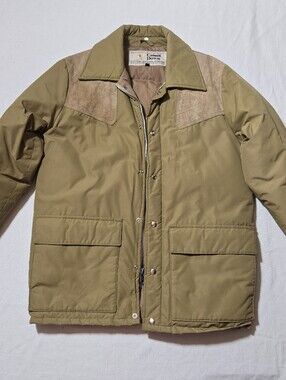 Vintage "Camel Down" Tan Ski Jacket with Suede Shoulder Accents